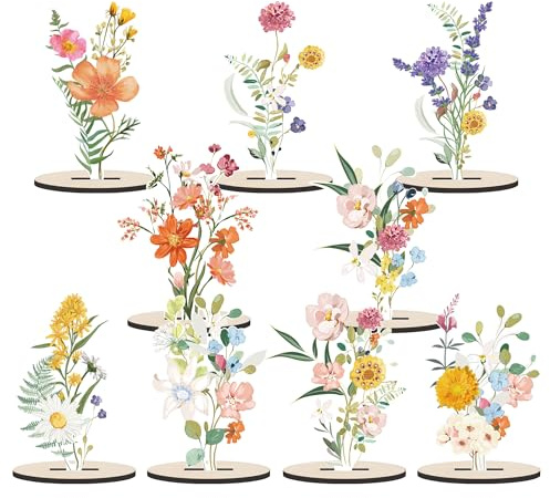 Wooden Flower Decorations Party Supplies - 9 Pcs Wildflower Themed Wooden flower Decor Baby Shower in Bloom Decorations Supplies for Baby Shower WildFlower Decor Floral Party Wedding Decoration