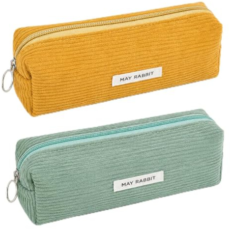 HOPNKN Federmäppchen, 2 Stück Mäppchen Cord-Stoff, Schlamppermäppchen Damen | Teenager Stiftetasche Federtasche Pencil Case Cord Federtasche für Mädchen Teenager Schule, Büro(Grün, Gelb)