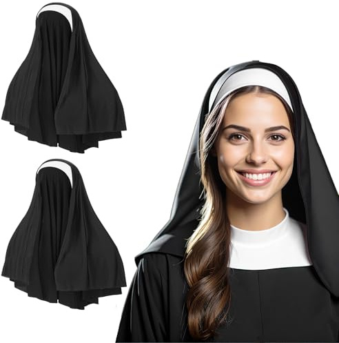 CIATBYYJ Halloween Nonnenhaube, Nonnen Kopfbedeckung, Elegante Nonne Kostüm Damen Accessoire, Nonne Habit Cap Kostüm Zubehör für Halloween Cosplay Party (Schwarz und Weiß)