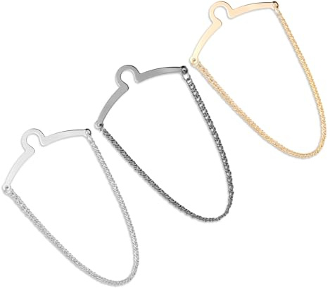 YBEATY 3 Packs Tie Chain Clip Fashion Necktie Chains Mens Suits Neckties Vests Accessories Elegant Tie Pins Tacks with Ring Clasp for Men Trouser Business Wedding Wear (Gold + Silver + Black)​
