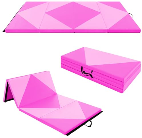 GYMAX Klappbare Turnmatte, tragbare Weichbodenmatte mit 2 Griffen, wasserdichte Gymnastikmatte mit Klettverschlüssen, Yogamatte für Gymnastik, Yoga & Spielen, 240x120x5cm