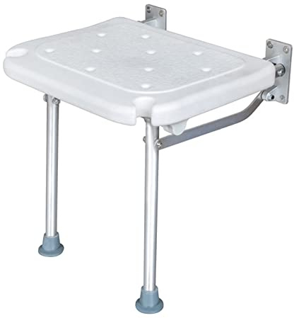 ERYUE Siège de Bain Pliant Mural, Banc de Salle de Bain 180 Kg, Blanc et Argent, Chaise de Douche âgée avec Trous de Drainage, Tabouret en Aluminium Stable avec Plage de Pomme de