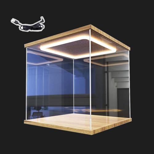 Vitrina de Acrílico Vitrina Cuadrada de Acrílico Transparente con Luz LED en Forma de Cubo, 10 15 20 25 30 35 40 45 50 60cm Caja de Exhibición con Tapa, Exhibidor de Figuras(20x20x20cm/8x8x8)