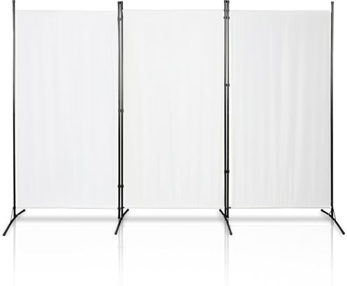 Monucep Paravent rumsavdelare vikbar i 3 delar, fristående skiljevägg, omklädning, insynsskydd, vägg, rumsavdelare för inomhus, utomhus, trädgård, kontor, terrass, 260 x 180 cm, vit
