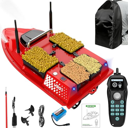 RC Bait Boat for Fishing, RC Bait Boat with Line Drop, 12000mAh Battery and Motors,4Bait Slot 6.61LBS; 1640FT Range Remote Control, Fish Bait Boats with LED Light, Hook Release Backpack for Fishing