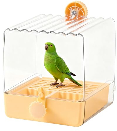 Uoqpty Bain d'oiseaux Perruches - Bol Mangeoire avec Douche - Porte-Nourriture pour Calopsittes | pour Les Accessoires De Cage Oiseaux De Petite Et Moyenne Taille, Perroquets, Inséparables, Canaris,
