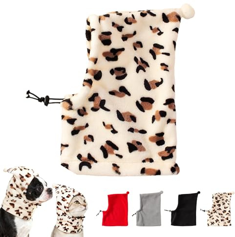 Winter-Hundemütze, Warmer Leoparden-Schlauchschal, Verstellbarer Thermo-Halsbezug mit Kordelzug, gestrickter -Ohrenwärmer | Niedliche Kaltwetterhaube für kleine Hunde. (Leopardenmuster, L)