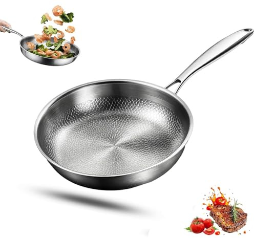 Generisch Titan Bratpfanne, Titanium Pfanne Unbeschichtet, Titanium Hammered Pan Pro mit Deckel, Antihaft Titanpfanne 26/28/30/32 cm for Cooking, Multifunctional Pots and Pans, Ohne Abdeckung, 26cm