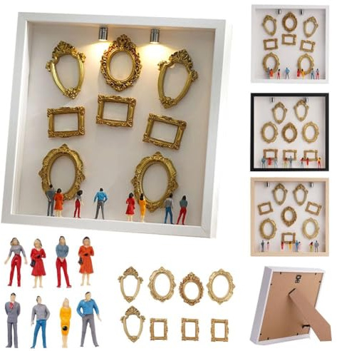 Mini scatola fai da te con sagome museali, kit per cornici con luci, mini cornici e figurine dorate, 2026 celebra i tuoi ricordi unici con stile, per anniversari, matrimoni, compleanni e decorazioni