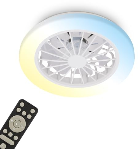 BRILONER - Ventilador de techo con luz LED, mando a distancia, motor DC silencioso con 5 velocidades, CCT y luz regulable, lámpara ventilador techo dormitorio, 38 x 14 cm, blanco