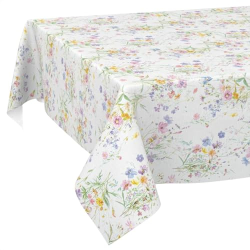 Wachstuchtischdecke Tischdecke abwaschbar Wachstischdecke pflegeleicht wasserabweisend Lotuseffekt Outdoor Wachstuch Frühling Gartentischdecke Blüten 100 x 140 cm Schnittkante
