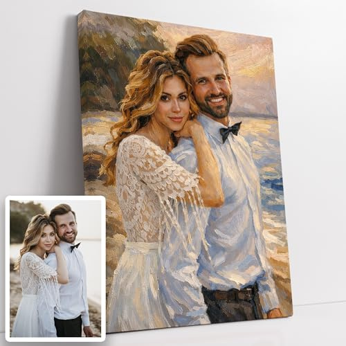 Triangle Déco Ritratto personalizzato da foto stile pittura a olio artistica Poster Tela Plexiglas o Quadro formato ritratto – Idea regalo originale compleanno matrimonio coppia famiglia