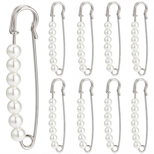 SUNNYCLUE 1 Box 16Pcs Pearl Safety Pins Silver Safety Pin Brooch Pearls Bulk Plastic Imitation Small Metal Decorative Faux Beaded Badge Brooch for Women Clothes Hat Decoration Supplies Skirt Dress