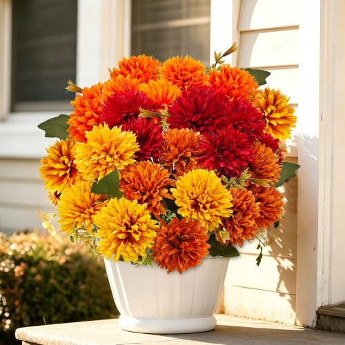 YMIFEEY 4 Bündel Kunstblumen Herbst Künstliche Blumen Deko (Herbstfarbe) | 4 Wunderschöne Herbstfarben, Seidenblumen wie echt, Fake Blumen Zweige für Innen Aussen Deko, Artificial Flowers Herbstdeko