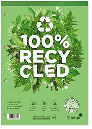 Silvine R101 Premium-Nachfüllblock recycelt perforiert gelocht liniert mit Rand 120 Blatt 80 g/m² A4 5 Stück