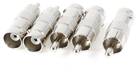 sourcing map 5 Pcs BNC Female to RCA Male AV Straight Adapter Connector Silver Tone