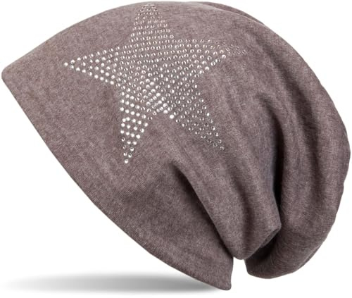styleBREAKER Klassisk unisex beanie-mössa med stjärna, strass-applikation, varm 04024023, toupe, one size