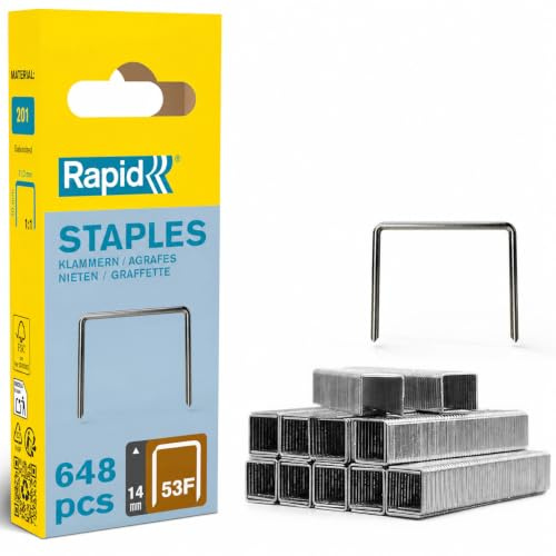 Rapid Tackerklammern Typ 53F, 14 mm, 648 Stk. Flachdrahtklammern | Kompatibel mit Novus Tackern; galvanisierter Stahl; präziser Anschnitt; für Holz & Isolierungen; 14 mm Länge