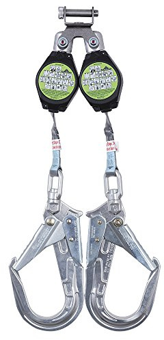 Peakworks Fall Protection Dual Self Retracting Lifeline (SRL) with Webbing, 2 Rebar/Form Hooks, 6 ft. Length, Black/Green, V845526006LE