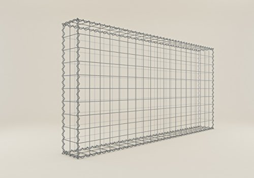 GABIONA Cesta de piedra cuadrada, malla de 10 x 10 cm, profundidad de 20 cm, cierre de espiral, galvanizada (200 x 100 x 20 cm)