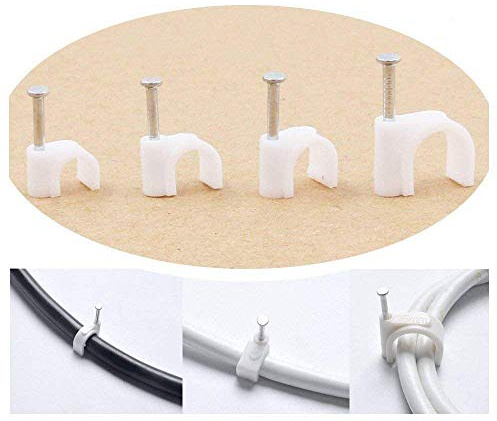 swpeet 400 pcs varios modelos Premium plástico alambre de cable redondo clips con las uñas, blanco RG6 RG59 de gestión de Cable de plástico Círculo Clips Cable CAT5 CAT6 RJ45