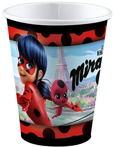 Amscan 9902874 - Becher Miraculous, 8 Stück, Papier, Füllmenge 250 ml, Partygeschirr, 1 Stück (1er Pack)