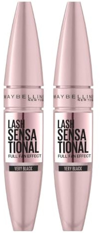Maybelline New York Mascara Ciglia Sensazionali, Volumizzante, Effetto Ventaglio sulle Ciglia Senza Grumi, Effetto Modulabile, Very Black, Confezione da 2 x 9,5 ml | Effetto Ventaglio sulle Ciglia Senza Grumi, Effetto Modulabile, Confezione da 2 x 9,5 ml
