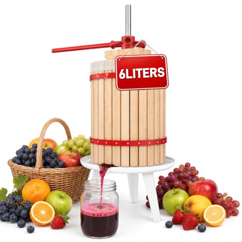 HENGMEI 6L Obstpresse Fruchtpresse Saftpresse Beerenpresse Weinpresse mit Pressnetz Mechanische Presse (6L)