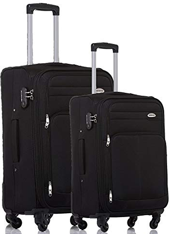 TOP-Trolley-Koffer-Set - 2-teilig - 64+54cm, Dehnfalte, 4 Rollen (Schwarz)