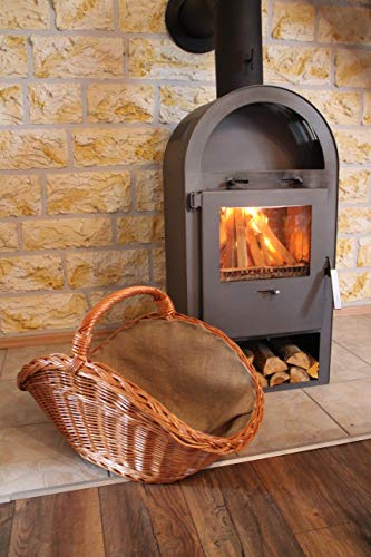 großer Kaminholzkorb aus Weide mit Jute Kaminholztasche Feuerholzkorb Weidenkorb Kaminkorb Holzkorb