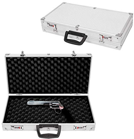 DREAMADE Waffenkoffer Pistolenkoffer abschließbar, Gewehrkoffer für Pistole, Jagdkoffer Waffen Koffer, Kurzwaffenkoffer mit Zahlenschloss, 47x25x8,3cm, Silber