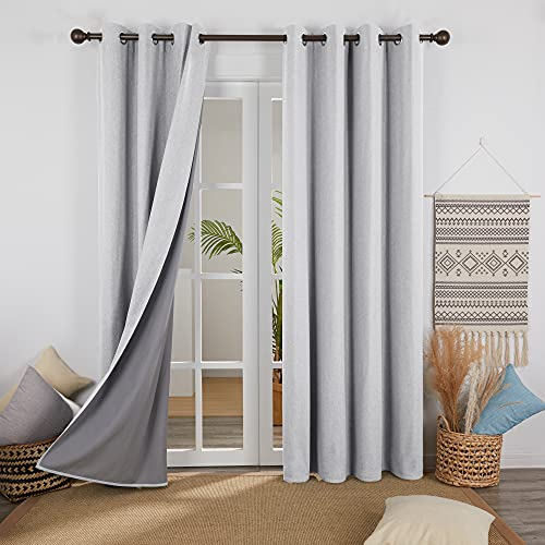 Deconovo Linen Look Full Blackout Curtains Eyelet Thermal Insulated Bedroom Curtains with Coating Back Layer for Nursery 46 x 90 Inch Light Grey 1 Pair