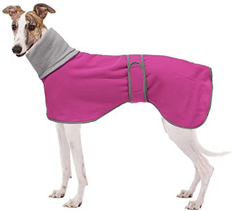 Geyecete Fleece Hundemantel Pullover für Windhunde,Whippet winterjacken Rollkragen Warmes Verstellbaren Winterpullover für hunde, kleidung Speziell für Greyhounds Lurcher und Whippets-Rosa-M