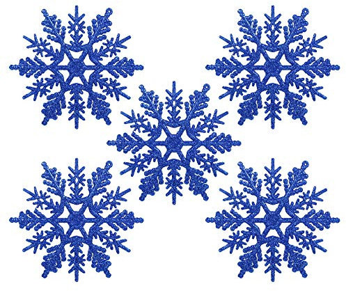 Naler 24 x Schneeflocken Weihnachten Deko für Weihnachtsbaum Glitzer Weihnachtsbaumschmuck, Blau