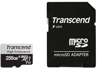 Transcend 256GB USD350V High Endurance microSD Card, 100MB/s, U3, C10, V30 | UHS-I microSDXC Memory Card with Adapter for Dashcam, Security Camera, Surveilance system