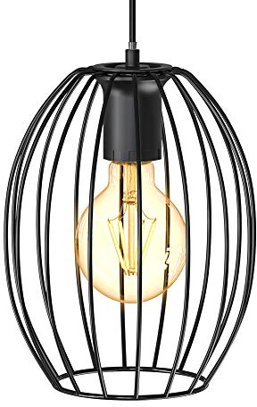 B.K.Licht - Pendelleuchte mit E27 Fassung, max. 60 Watt, Vintage, Hängeleuchte, Hängelampe Esstisch, Esszimmerlampe hängend, Wohnzimmerlampe, Küchenlampe, Retro, Vintage, 17,5x115 cm, Schwarz