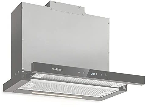 Klarstein Mariana Neo 60 Cooker Extractor Hood, 60 cm, EEC A, 640 m³ / h, Circulating Air & Exhaust Air, LC Display, Timer, Touch Panel, LED, Flat Screen, Telescopic, Substructure, Glass Front, Black