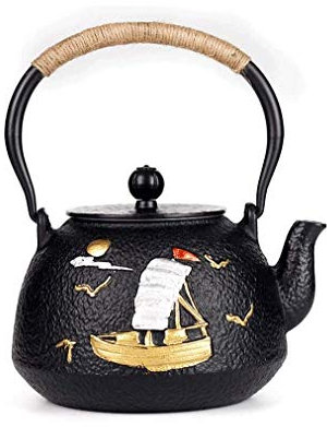 SMSOM Teiera in ghisa in Stile Giapponese con infusore per tè Sfuso, Piano Cottura cassaforte tè Giapponese bollitore 1200ml