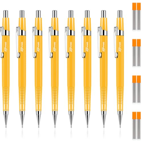 Outus 8 Pcs Mechanical Pencil Metal Retractable Automatic Drafting Pencils Refills for Writing Drawing Signature Sketching Illustration Student Teacher Appreciation Gifts (0.9 mm,Yellow)