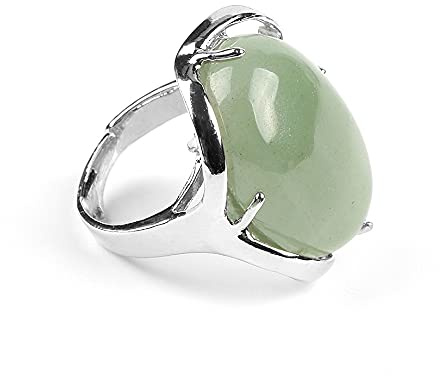 LCDIUDIU Anillo Mujer,Plata Con Incrustaciones Ovaladas Piedra De Aventurina Verde Natural Ajustable Nudillo Abierto Anillo De Cola Anillo De Dedo Joyería Para Mujeres Dama Niñas Boda Regalo Del D