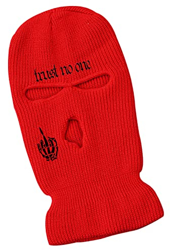 luchike Skimaske mit Totenkopf-Design, 3 Löcher, Sturmhaube, Vollgesichtsmaske, Winter-Thermomütze für Skifahren, Radfahren, Camping, Klettern, rot, M/L