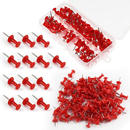 Auvotuis 200Pcs Plastic Push Pins, Colored Map Thumb Tacks Decorative Craft Pushpins for DIY, Cork Board, Office, Home (Red)