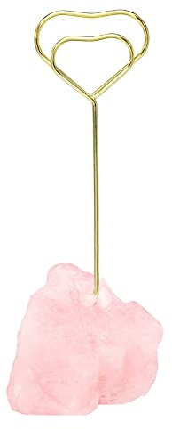 mookaitedecor Memo Note Photo Holder Clip with Rose Quartz Base, Office Table Place Card Stand Wedding Party Name Card Holder Ornament, Heart Shape