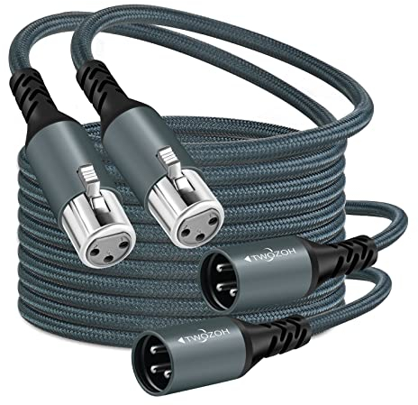 Twozoh Cable de Audio XLR Macho a Hembra 2M 2 Unidades, Trenzado Cable de Micrófono XLR equilibrado de 3 Pines (Profesional/HiFi)