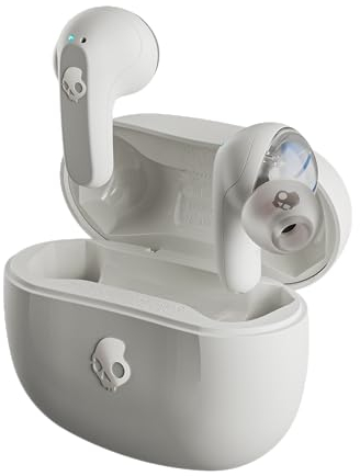 Skullcandy Rail In-Ear Wireless Earbuds, 42 Hr Battery, Skull-iQ, Alexa Enabled, Microphone, Works with iPhone Android and Bluetooth Devices - Bone/Orange Glow