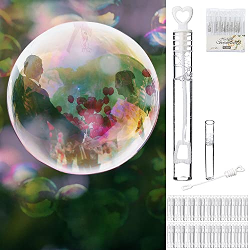 Cepewa Såpbubblor set bröllop 48-pack | rör 12 cm hjärthandtag | Bubbles bröllop tvålbubblor