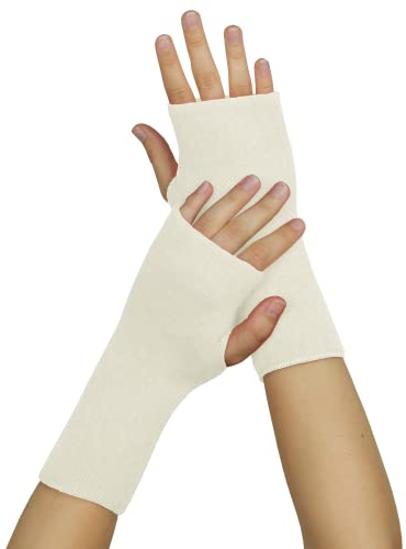 banora Armstulpen/Pulswärmer mit Daumenloch für Damen und Herren in der Naturqualität mit Schurwolle kbT und Seide (Gr. 1, Farbe: naturweiß)