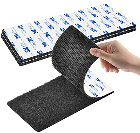 Rusoz Nastro Biadesivo 2 Pezzi Extra Forte,Strappo Autoadesivo Resistente All'acqua Nero Stretch Strisce Biadesivo Non Marcante Nylon 20cm×10cm per Casa, Ufficio, Garage