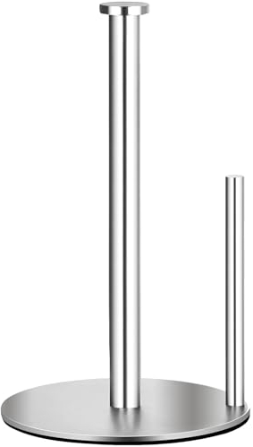 OBODING Free Standing Stainless Steel Paper Towel Holder for Standard and Large Rolls, Kitchen and Bathroom Organization (Silver)