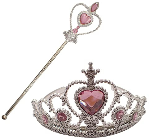 Topkids Accessories Sparkly Wand & Crown Set, Tiara for Girls & Kids, Magic Dress Up Costumes, Dressing Up Wands, Princess Queen Fairy Headband & Wands, Women Halloween (Pink Hearts)